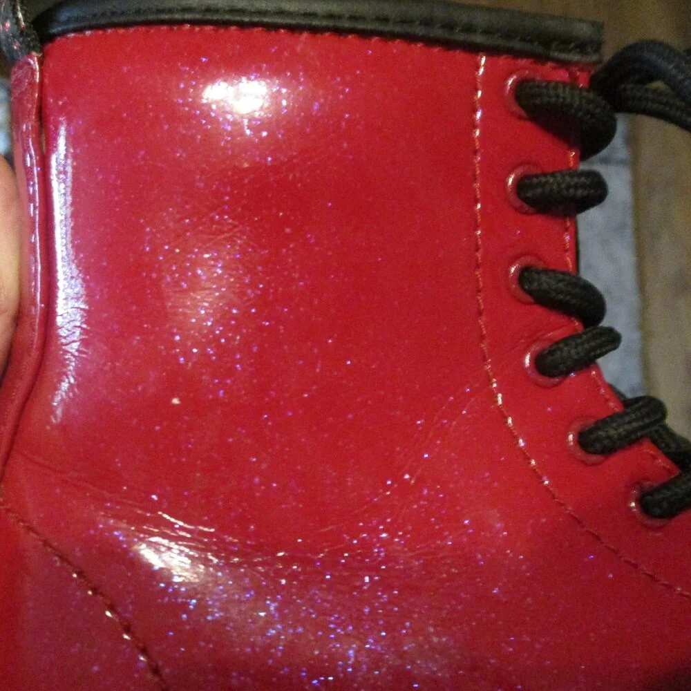 Dr. Martens Kids Red Patent Leather Lace-Up Boots